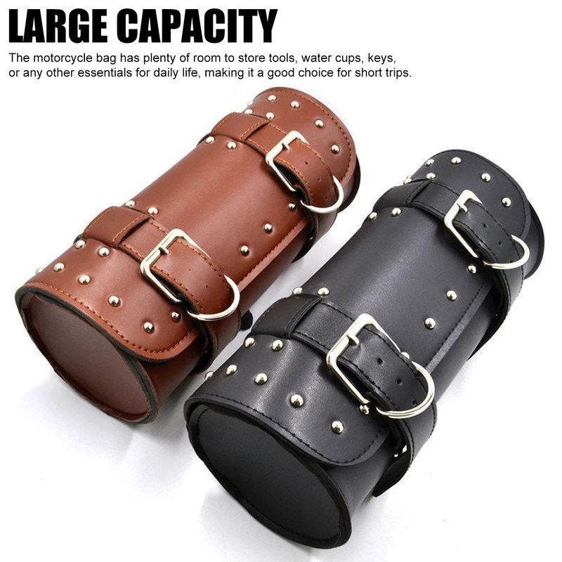 Shkalacar Motorcycle Tool Bag, PU Leather Motorcycle Fork Bag, Saddle