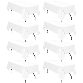 8 Pack 60 x 126 Inch Rectangle Tablecloth, White Tablecloth for 8 Feet Rectangle Tables, Stain and Wrinkle Resistant Washable Fabric Table Cloth for Wedding Dining Table Buffet Parties Camping