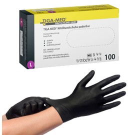 Nitrile Gloves Powder Free Pearl Black Size Large Pack of 100 Single Use Disposable Gloves Latex Free