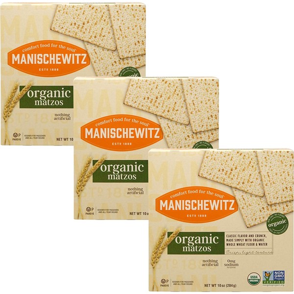 Manischewitz Organic Whole Wheat Matzos Kosher For Passover 10oz (3 Pack) Crisp & Delicious, Kosher for Passover and for Year Round Use