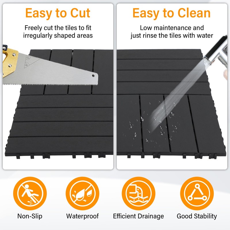 Neoaider 9PCS Plastic Interlocking Decking Tiles 12" x 12", 9