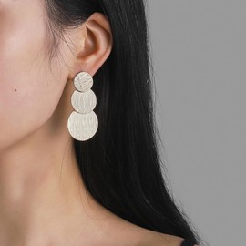 Silver Round Long Dangle Earrings Geometric Circle Pendant Earrings Silver Three Circles Dangle Earrings for Women Girls, Cubic Zirconia, Cubic Zirconia