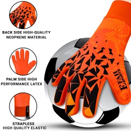 EFAH SPORTS Goalkeeper Gloves for Children and Adults with Padded Palm, Breathable and Strong Grip Football Gloves (Orange, Size 3 Suitable for 5 to 6 Year Old, Ambidextrouse)