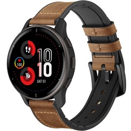Leather Bands Compatible Garmin Vivoactive 4/Venu 3/Venu 2 45mm/Forerunner 255/955/265/965 Watch Bands, 22mm Silicone Leather Wristband for Women Men Brown