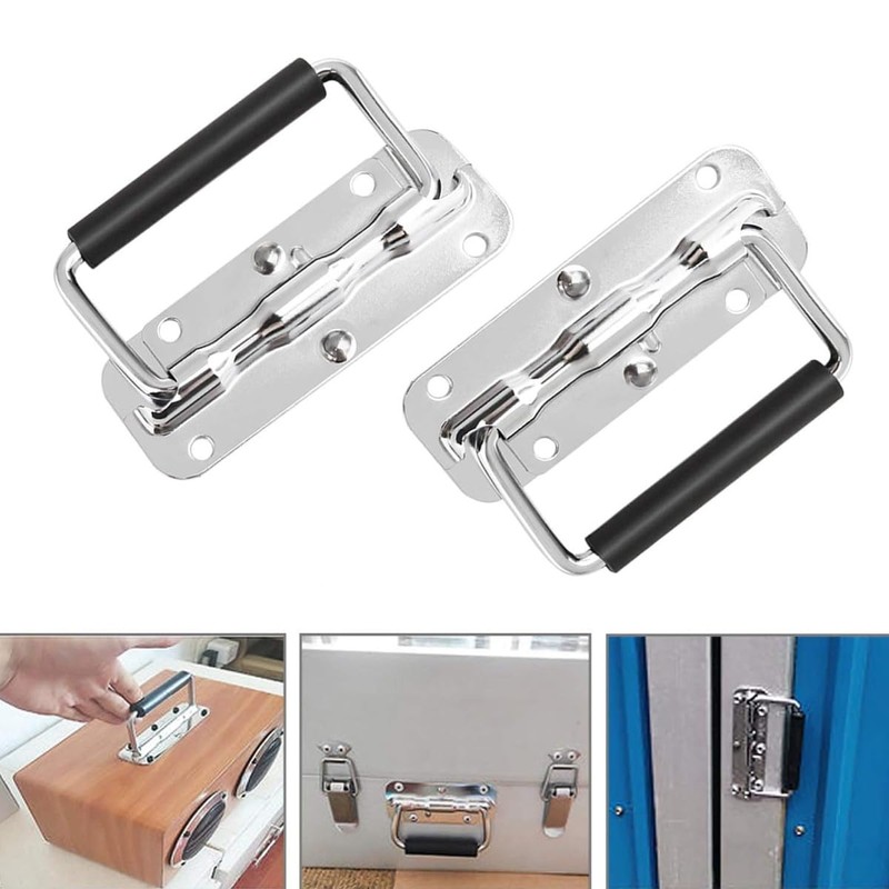 ZHjuju Folding Spring Steel Handles,2Pcs Box Handles Spring Folding Handle