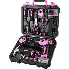 DEKO 8V Pink Cordless Tool Set | 126-Piece All-In-One DIY Kit For Home Use, Includes Power Wrench And Portable Toolbox, USB-C Rechargeable, Lightweight And Practical – Ideal For Home Repairs, Workshop Use, And Various DIY Project Enthusiasts. - Color: Pi