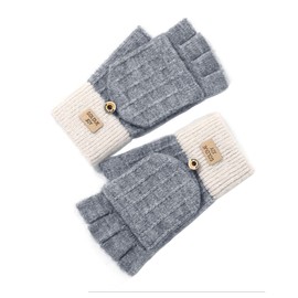Rose Women's Gloves, Fingerless Gloves, Mittens, Compatible with Smartphones, Cold Protection, Knitting, Cute, Winter, Work or School, Going out, Fingertip Cover Included, gray