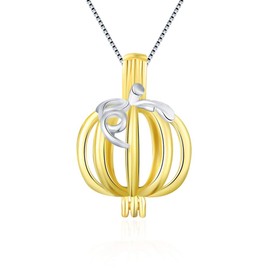 LGSY 925 Sterling Silver Golden Pumpkin Cage Pendants Crafting Charm for DIY Necklace Bracelet Jewelry Making