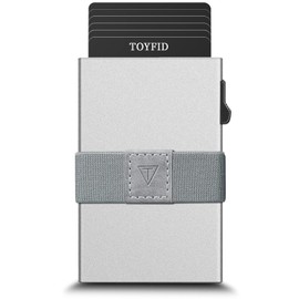 TOYFID Pop Up Minimalist Card Holder for Men, Slim Credit Card Holder with Money Strap, 1 x silver, Modern