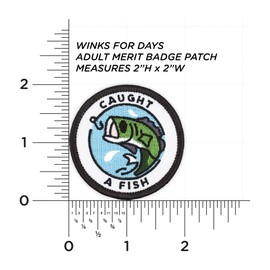 Winks For Days Adult Merit Badge Embroidered Iron-On Patch (Caught A Fish)