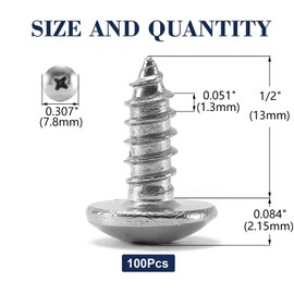 #6 x 1/2" Wood Screw 100Pcs Truss Head Phillips 18-8 (304) Stainless Steel Fast Self Tapping Screws by SG TZH