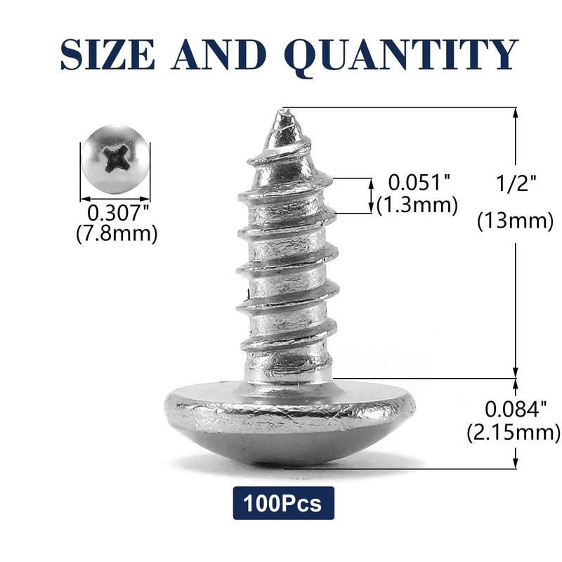 #6 x 1/2" Wood Screw 100Pcs Truss Head Phillips 18-8