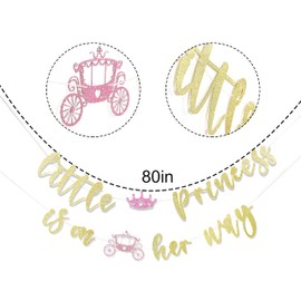 YESSWL Little Princess is on Her Way Banner - Decoraciones de baby shower doradas y rosas para niñas pequeñas, accesorios de cabina de fotos de fiesta de revelación de género, decoraciones de fiesta de baby shower