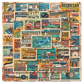 Pack of 54 Retro Racing Car Stickers Pack An Old Racing Car Sticker Set Waterproof Vinyl Sticker for Laptop Children Cars Motorcycle Bicycle Skateboard Luggage Suitcase Computer Sticker Graffiti Decal
