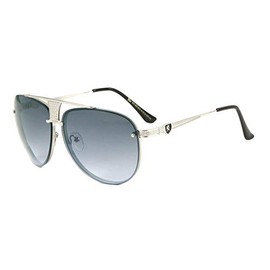 Khan Mesh Metal Bridge Flat Top Floating Lenses Aviator Sunglasses (Silver Frame, Blue Lenses)