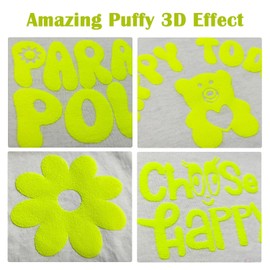A ANGG 3D Puff Vinyl Heat Transfer 10inchx6ft Yellow Foaming HTV Roll Heat Press Film Puffy Iron on Vinyl for DIY T Shirt Bags Clothes Pillow Textile Fabric