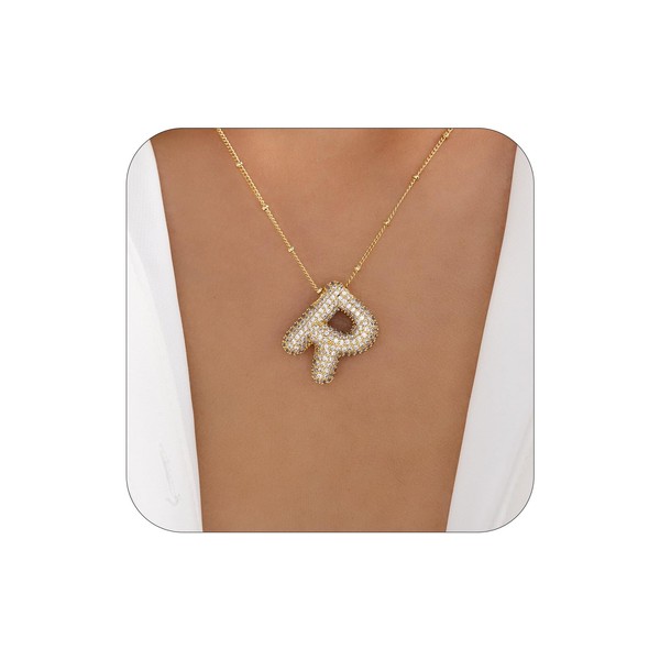 18K Gold Bubble Letter Necklace - Hypoallergenic Initial Necklace for