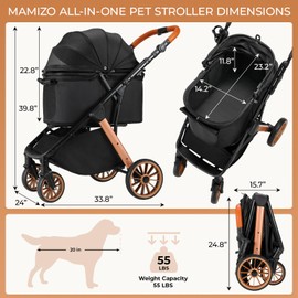 MAMIZO Foldable Dog Stroller for Medium Small Dogs Cats Up to 55 Lbs, Aluminum and Carbon Steel Frame Pet Stroller, Height-Adjustable Handle Puppy Strollers with Zipperless Design, Shock Absorbers