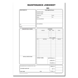 Cherry Carbonless NCR Maintenance Job Sheet Duplicate Book A4 50 Sets