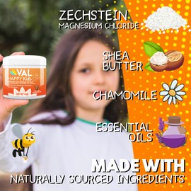 VAL Magnesium Cream for Kids | Relaxation for Daytime & Bedtime Routine | Gentle Zechstein Magnesium Chloride | Calm & Mood Support | with Chamomile, Shea Butter & Essential Oils | USA Made | 4oz