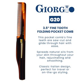 Giorgio G20 Folding Mustache and Beard Comb - Fine Tooth Travel Comb for Everyday Styling and Hair Care - Handcrafted Sawcut and Hand Polished (TortoiseShell)