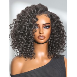 LUVME HAIR 100% Human Hair Wigs Curly Deep Wave Glueless Lace Front 12 Inches, Pre Cut Plucked Hd Lace Short Wig Ready To Go Natural Color Straight Bleached Knots Side Part Black Wigs