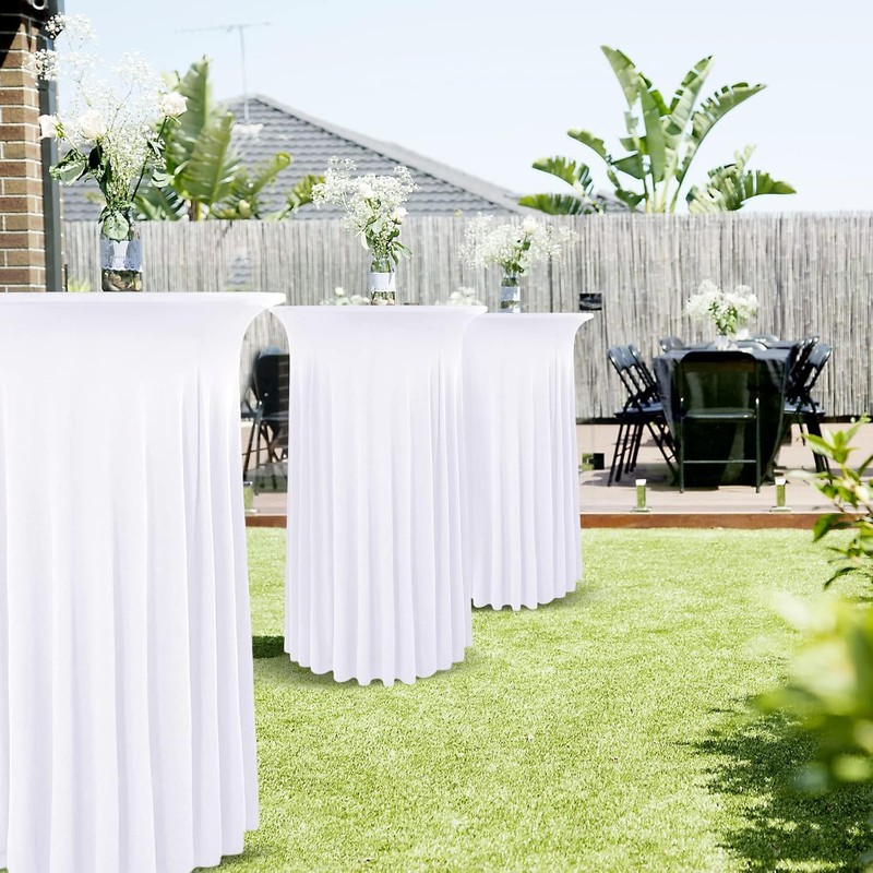 2 Packs White Round Cocktail Table Skirt 32"x 43"