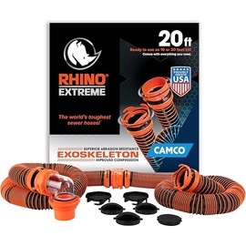 Camco RhinoEXTREME 20' RV Sewer Hose Kit – Premium Sewer Kit — Pre-Assembled & Ready-to-Use — Includes 4-in-1 Dump Station Adapter & Storage Caps — Crush & Abrasion Resistant (21012)
