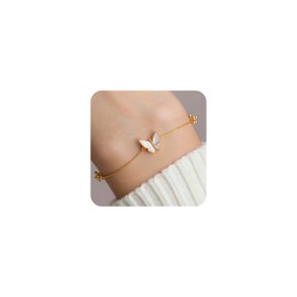 Butterfly Bracelet, 18K Gold Plated Shell Butterfly Charm Bracelets For Women, Cubic Zirconia Adjustable Slider Unique Jewelry Gift with Jewelry Box