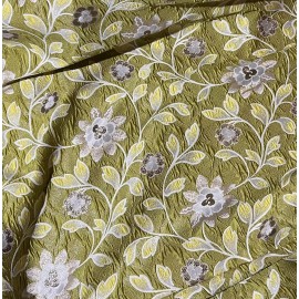 wowfabric4less123 Green Gold Ivory Floral Metallic Brocade Fabric 50” Width Sold By The Yard