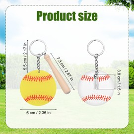Tinoaly 16pcs Baseball Softball Keychain, Acrylic Baseball Keyring with Tassel DIY Softball Key Chain Sport Accessories Team Party Favors Gifts for Boys Tennis Key Ring for Team (4 Styles)