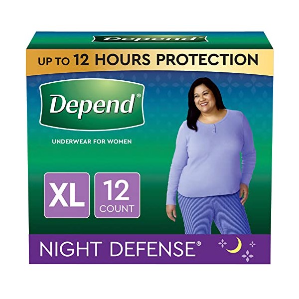 Depend Night Defense Adult Incontinence Underwear for Women, Disposable, Overnight, X-Large, Blush, 12 Count (Packaging May Vary)