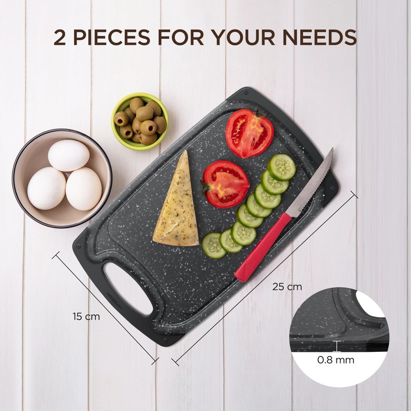 Romon Plastic Chopping Board, 2 Pieces, Chopping Boards Non-Slip Handles