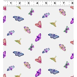 Clothworks Midnight Dreams Rainbow Forest Moths Y4234-2 Light Cream Fabric Clothworks