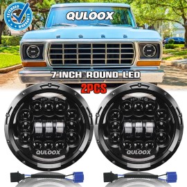 QULOOX 7 INCH Round LED Hi/Lo Beam Headlights Angel Eyes for Ford F100 F150 F250 Truck