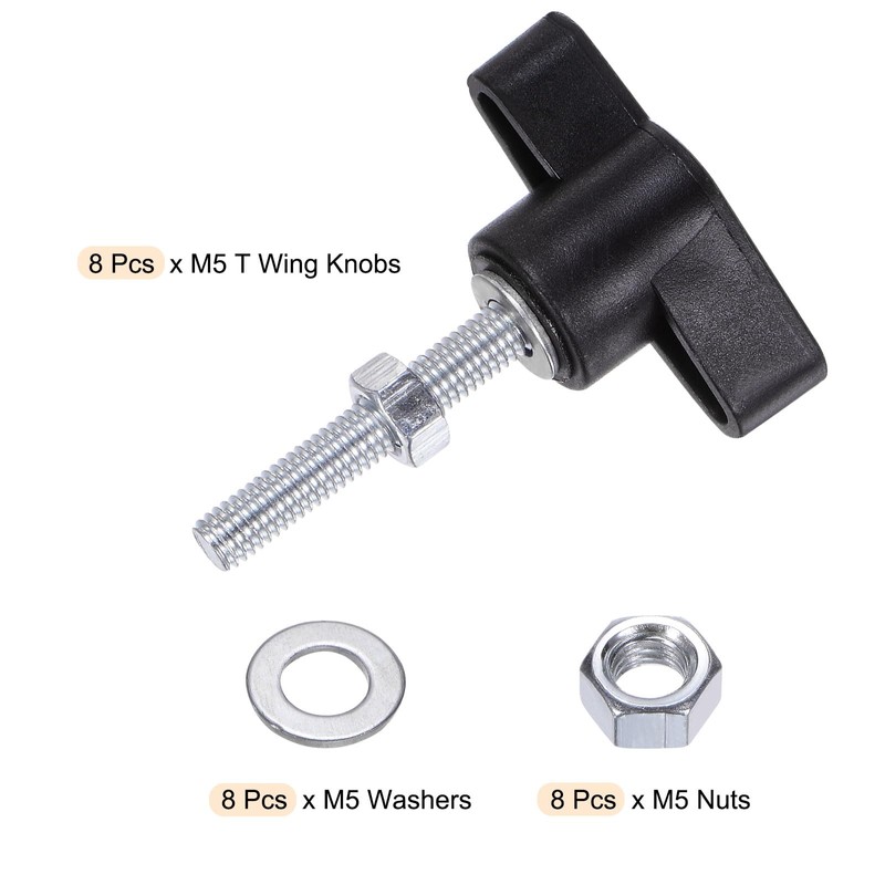 sourcing map 8pcs Tee Wing Knobs M5 x 30mm Metric