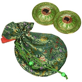 2 Pairs Brass Floral Finger Cymbals Zills for Belly Dancing (Green)