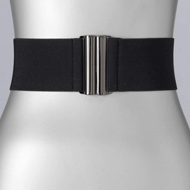 Trimming Shop Women’s Black Stretchable Wide Waist Belt Clasp Buckle Elastic Band Clip-on Cinch Trimmer Fashion Accessory for Girls, Womens Dresses, Gowns, One Piece (50mm Wide, 40" - 44")