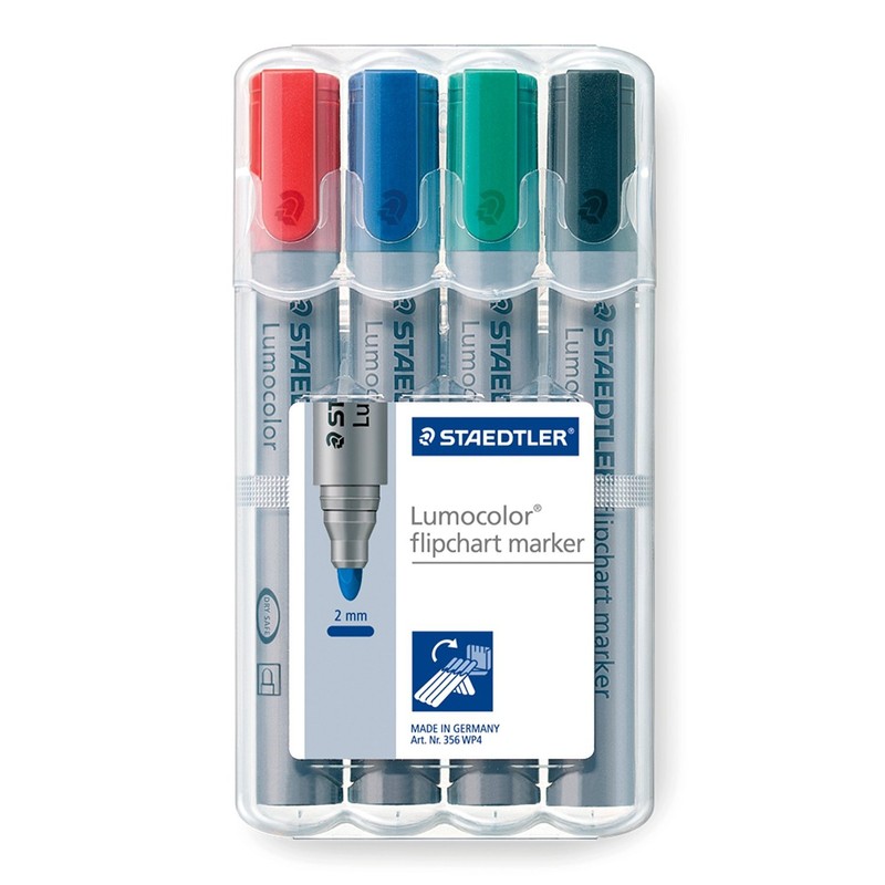 Staedtler Lumocolor 356 WP4 Flipchart Marker Refillable Stand Box with
