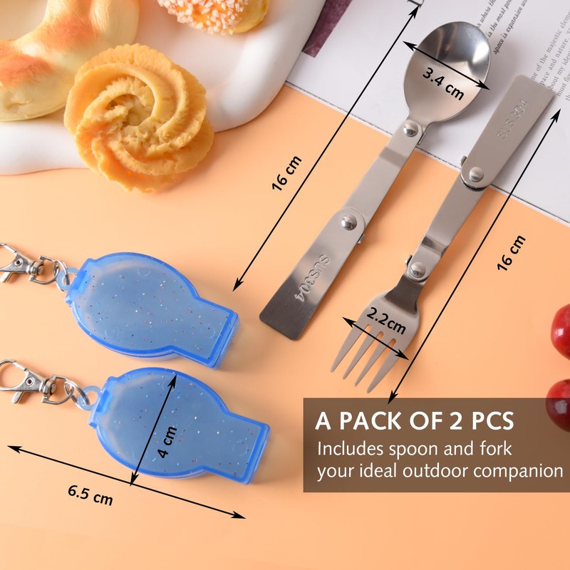2Pcs Folding Spoon Foldable Stainless Steel Spoons Portable Camping Cutlery