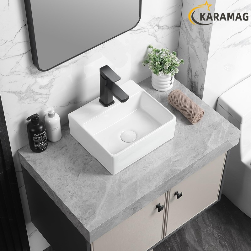 KARAMAG Small Vessel Sink 13"x11" Wall Mount Bathroom Sink Rectangular