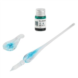 Juego de Bolígrafos de Cristal, Bolígrafo de Caligrafía Bolígrafo de Inmersión de Vidrio para Arte Escritura Firmas Caligrafía Set de de Decoración (Azul claro)