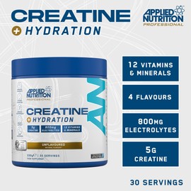 Applied Nutrition Creatine + Hydration Powder | Unflavoured Creatine Monohydrate with Electrolytes & Vitamins | Muscle Recovery & Hydration Supplement | Informed-Sport Certified | 330g | 30 Servings