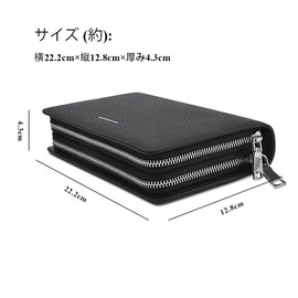 Balidiya Genuine Leather Second Bag, Long Wallet, Men's, Clutch Bag, Natural Cowhide Leather, 2-way, Large Wallet, Large Capacity, Double Zipper, Popular Brand.., black-01