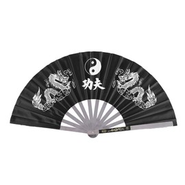 Large Folding Hand Fan,Stainless Steel Tai Chi Martial Arts Kung Fu Dance Practice Training Performance Fan Hand Folding Fans for Men/Women - Chinese Japanese Kung Fu Tai Chi Handheld Fan(Black)
