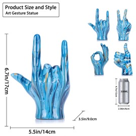 I and Love and You Hand Gesture Statue Desk Decor, Blue Home Peace Sign Decor Hand Sculpture, Rock and Roll Hand Sign Desk Statue, For on Shelf, Office, Dining Table Center, Bedroom Decor Aesthetics