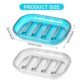 Self-Draining Soap Dish, Pack of 2 Soap Dish Sink, Plastic Soap Dish for Bathroom Kitchen, Keeps Soap Pieces Dry, Easy to Clean, Sky Blue and Transparent