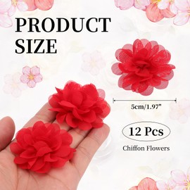 PATIKIL Chiffon Flowers, 12Pcs 2" Sewing Fabric Flower Appliques Embellishments for DIY Crafts Clothing Headbands Wedding Party Decoration, Red