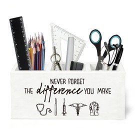 Motivational Doctor Nurse Wooden Pen Holder for Desk, Never Forget the Difference You Make Inspirational Pencil Organizer Wooden Box Sign for Medical Nursing Office Home Decoration