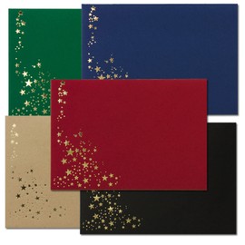 50x Christmas envelopes - DIN B6 - with gold metallic embossed star rain - colour mix 10-10 pieces per colour - wet glue - 125 x 175 mm